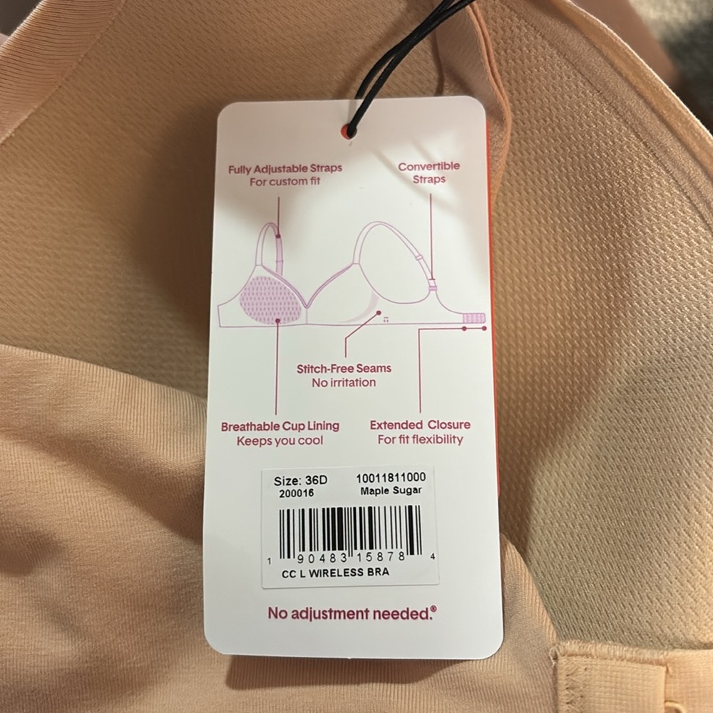 Tommy John Cool Cotton Lightly Lined Wireless Bra in Maple Sugar SZ 36D NWT - Picture 6 of 6